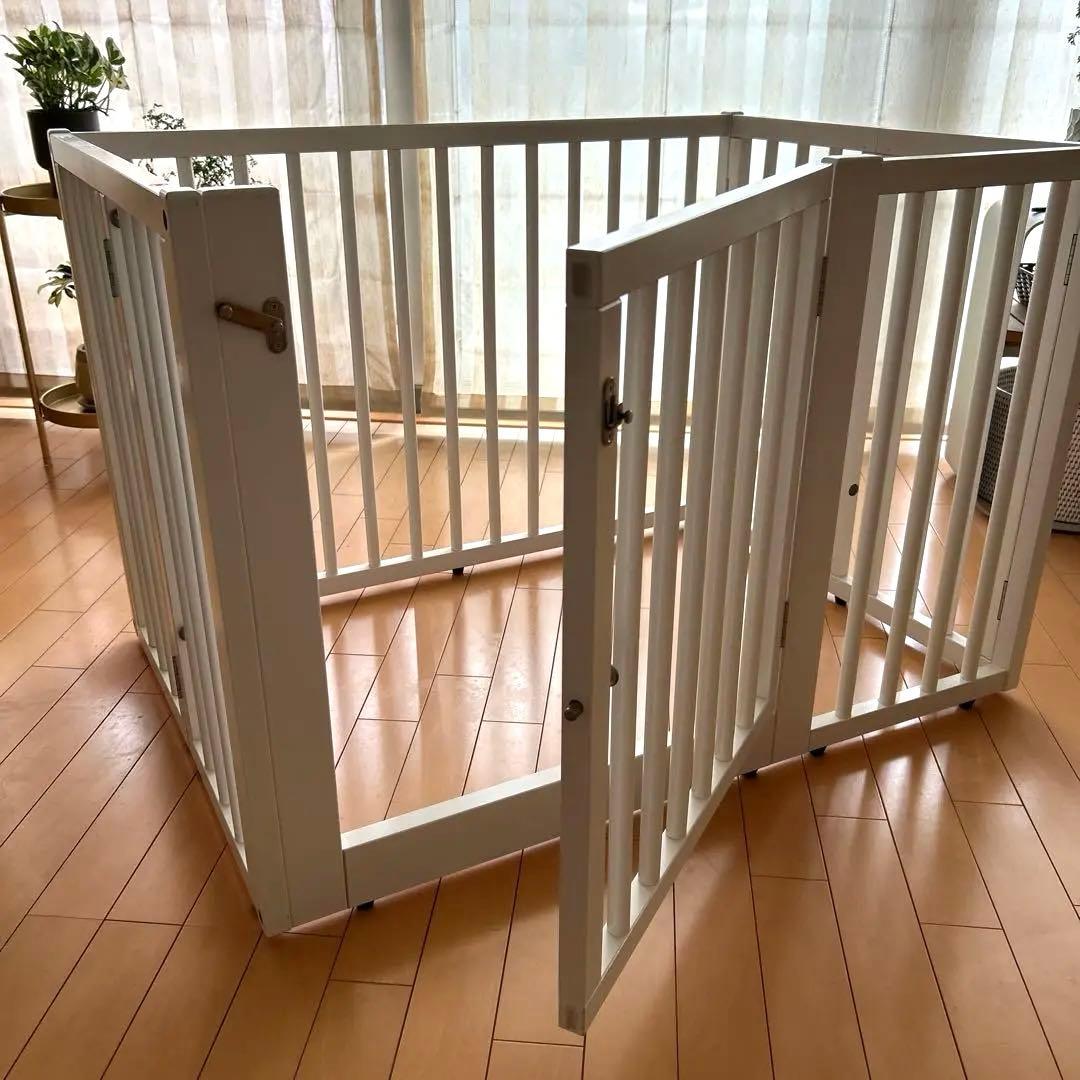 石崎家具 木製ワンタッチペットサークル ホワイトS 犬用ケージ 天然木 日本製