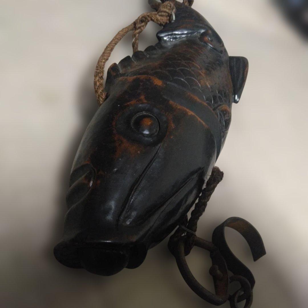 時代物 木製／自在鉤 魚 鯉 横木 全長47cm 囲炉裏 古民芸