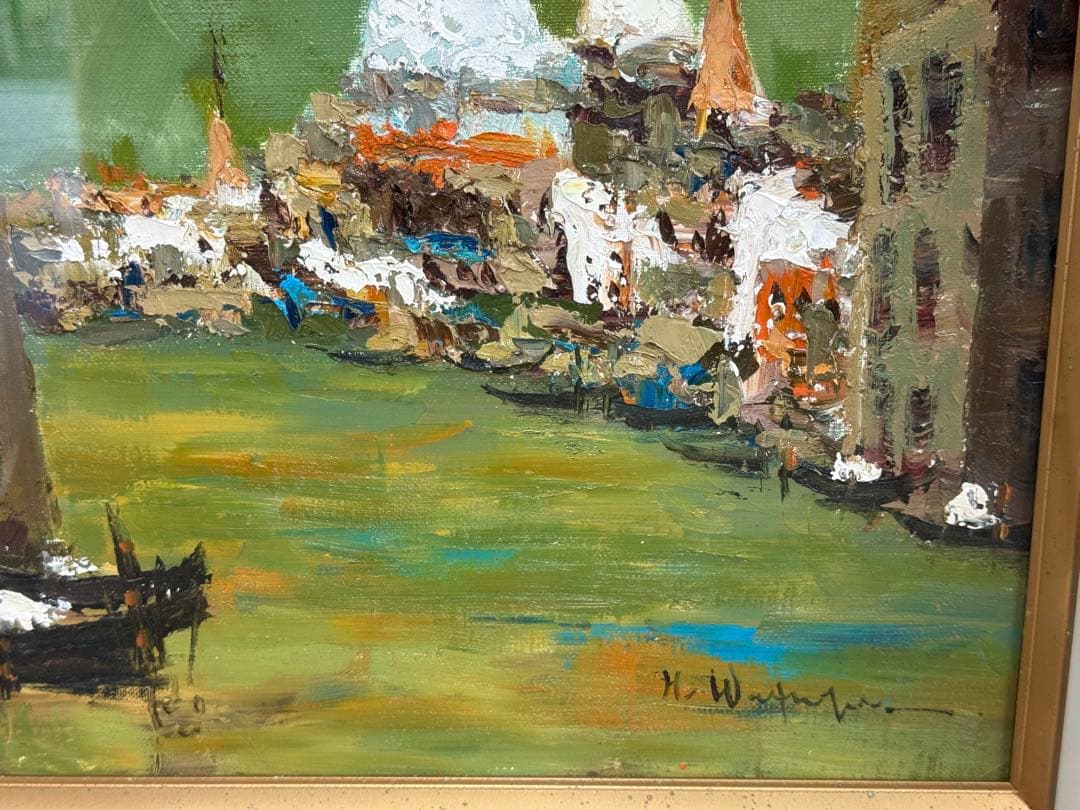 真作 渡辺ひでき ベニス F6号 油彩油絵 直筆サイン