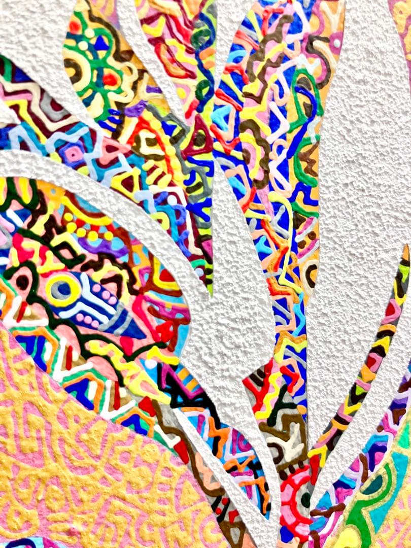 原画　百合　花　動物画　絵画　アクリル画　現代アート　細密画　手描き　一点物