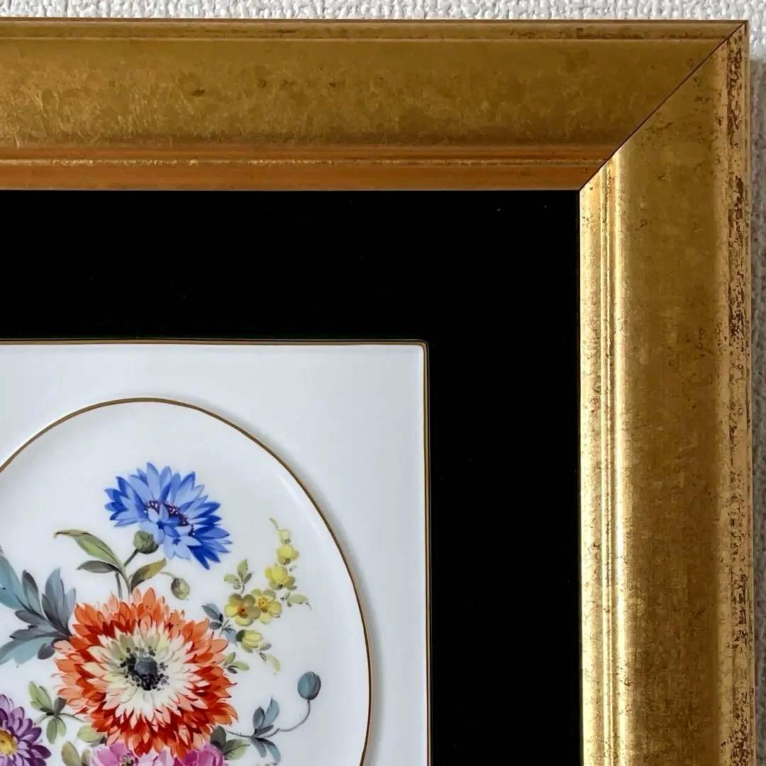 ＊額装五つ花＊額装３４cm×３１cm・画１８cm×１５cm・Meissen・美品