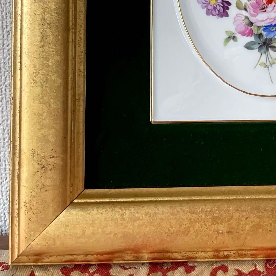 ＊額装五つ花＊額装３４cm×３１cm・画１８cm×１５cm・Meissen・美品