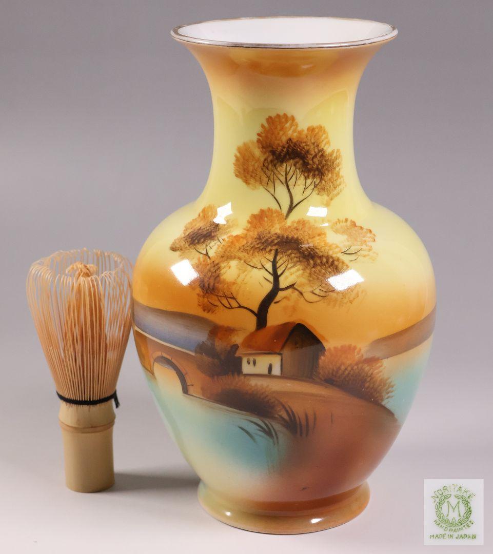 【CM304】オールドノリタケ 湖畔の風景 花瓶 高21cm 夕焼け 花入 花器