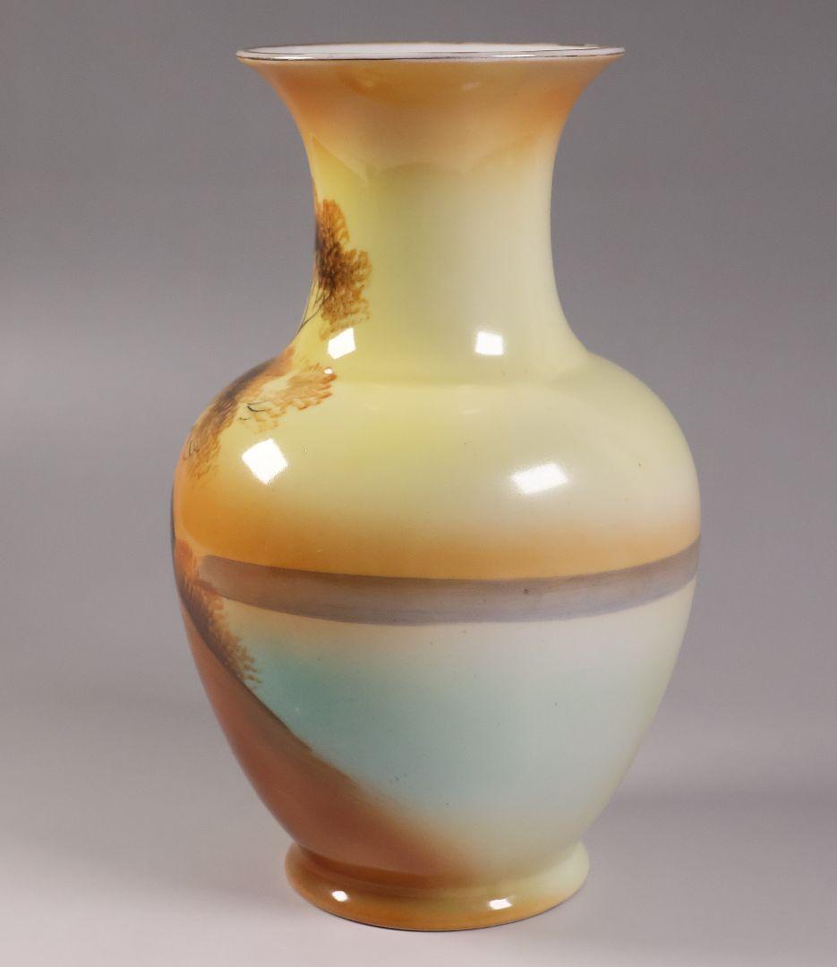 【CM304】オールドノリタケ 湖畔の風景 花瓶 高21cm 夕焼け 花入 花器