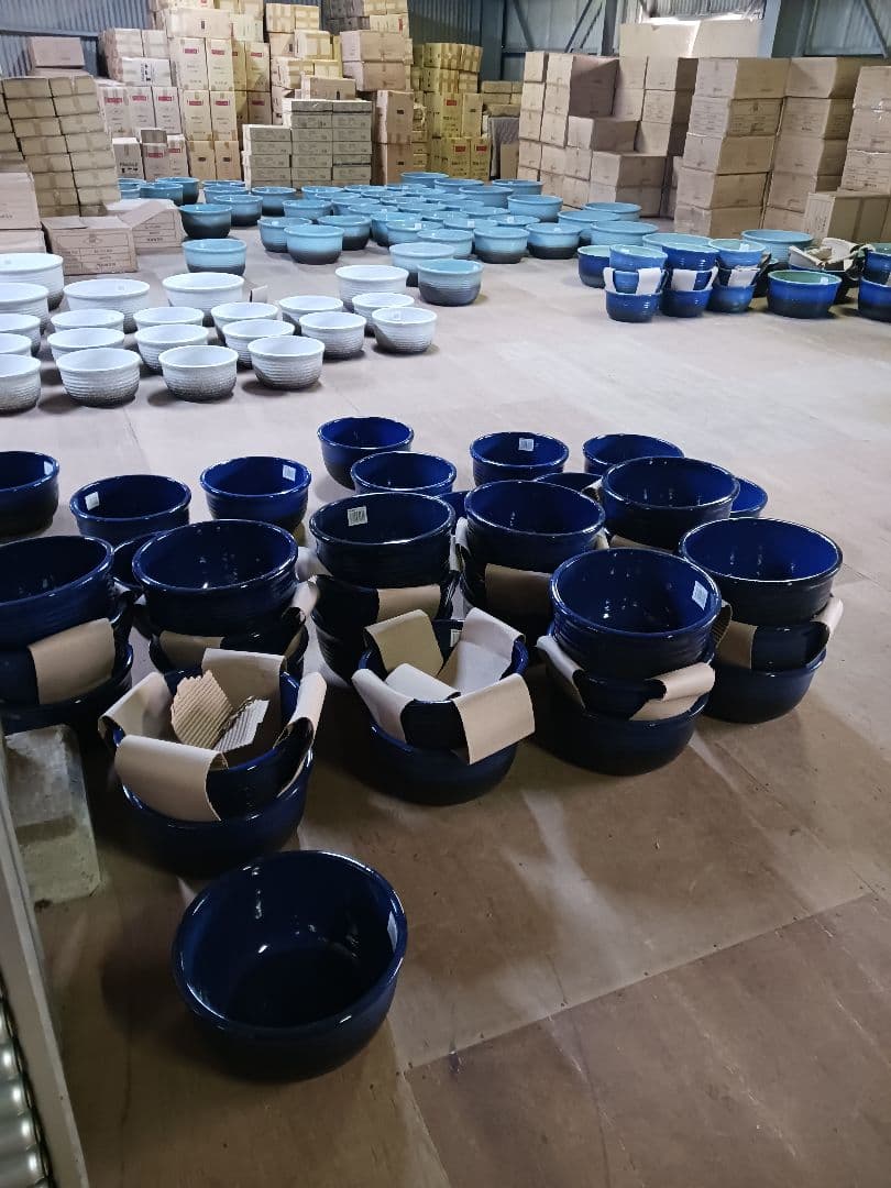 新品　∅50特大　陶器　睡蓮鉢　手造り　メダカ鉢　難有　ラピスブルー　青　LDB