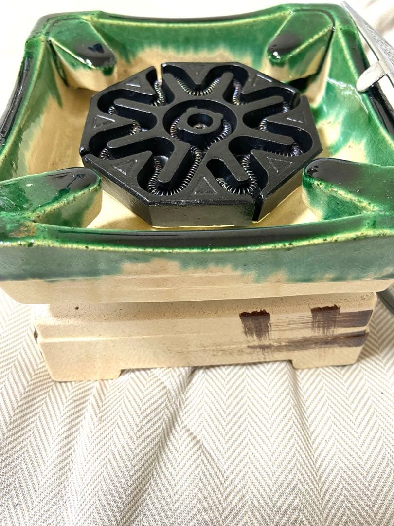 【未使用品⭐︎レトロ⭐︎希少】野々田商店 卓上 江戸火鉢 織部 電熱器 茶道具