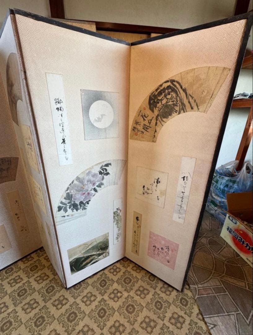 江戸後期 六曲屏風（6扇）画家コラージュ絵画