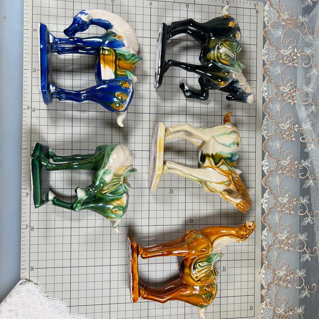 唐三彩 陶器の馬 5体セット