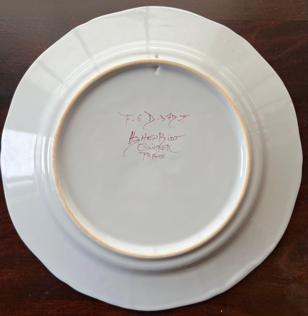 フランスHenriot Quimper 手描き皿 雄鶏文 “TRAITÉ” 表記