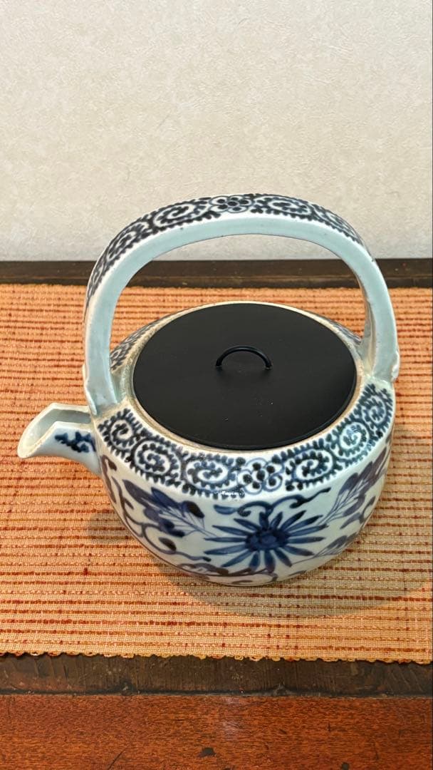 古民具　古伊万里　酒注　水柱　染付 蛸柄　5弁花　江戸時代　骨董