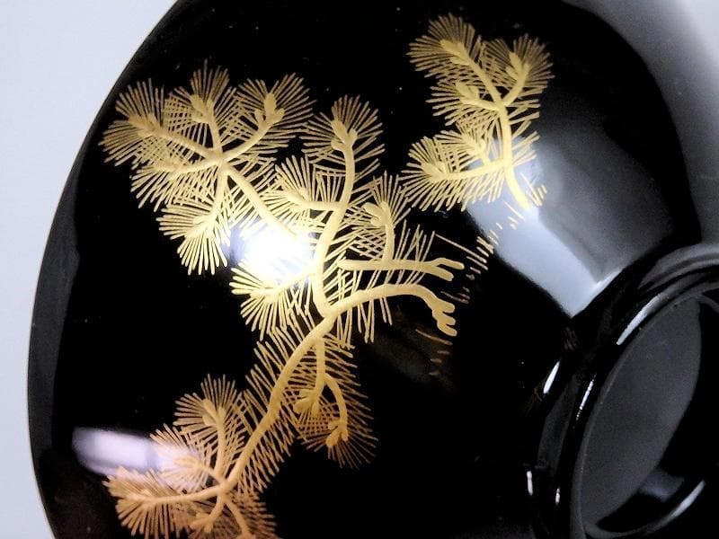 磁器　京焼　古伊万里　金襴手　若松に飛鶴の図　蓋茶碗　E124AS-CFx