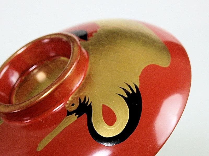 磁器　京焼　古伊万里　金襴手　若松に飛鶴の図　蓋茶碗　E124AS-CFx