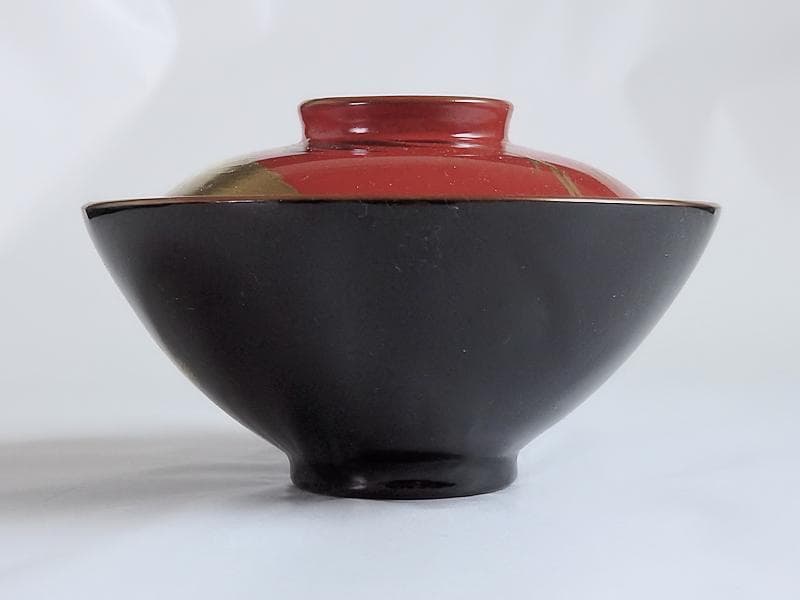 磁器　京焼　古伊万里　金襴手　若松に飛鶴の図　蓋茶碗　E124AS-CFx