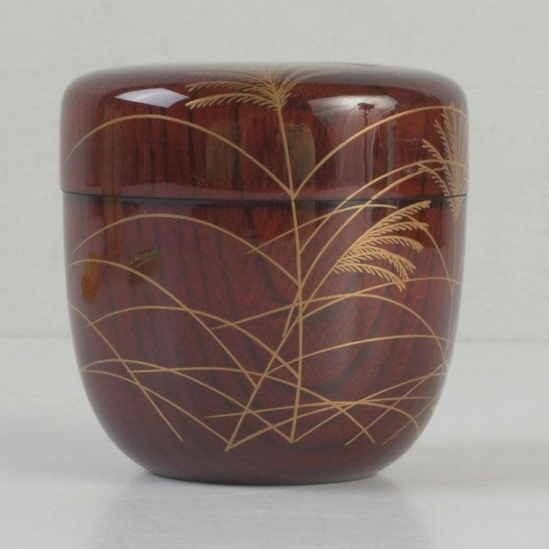 茶道具　田中宗凌作　欅溜塗　螺鈿装飾　虫に秋草蒔絵　中棗　共箱　V　9773