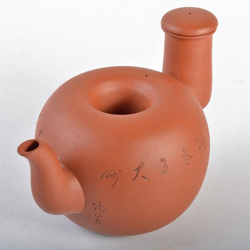 煎茶道具　常滑焼　山田陶山作　紫砂　朱泥　漢詩刻　急須　V　R4355