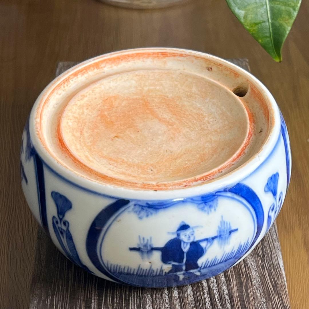 【陶硯】中国青花玉殿陶硯　染付