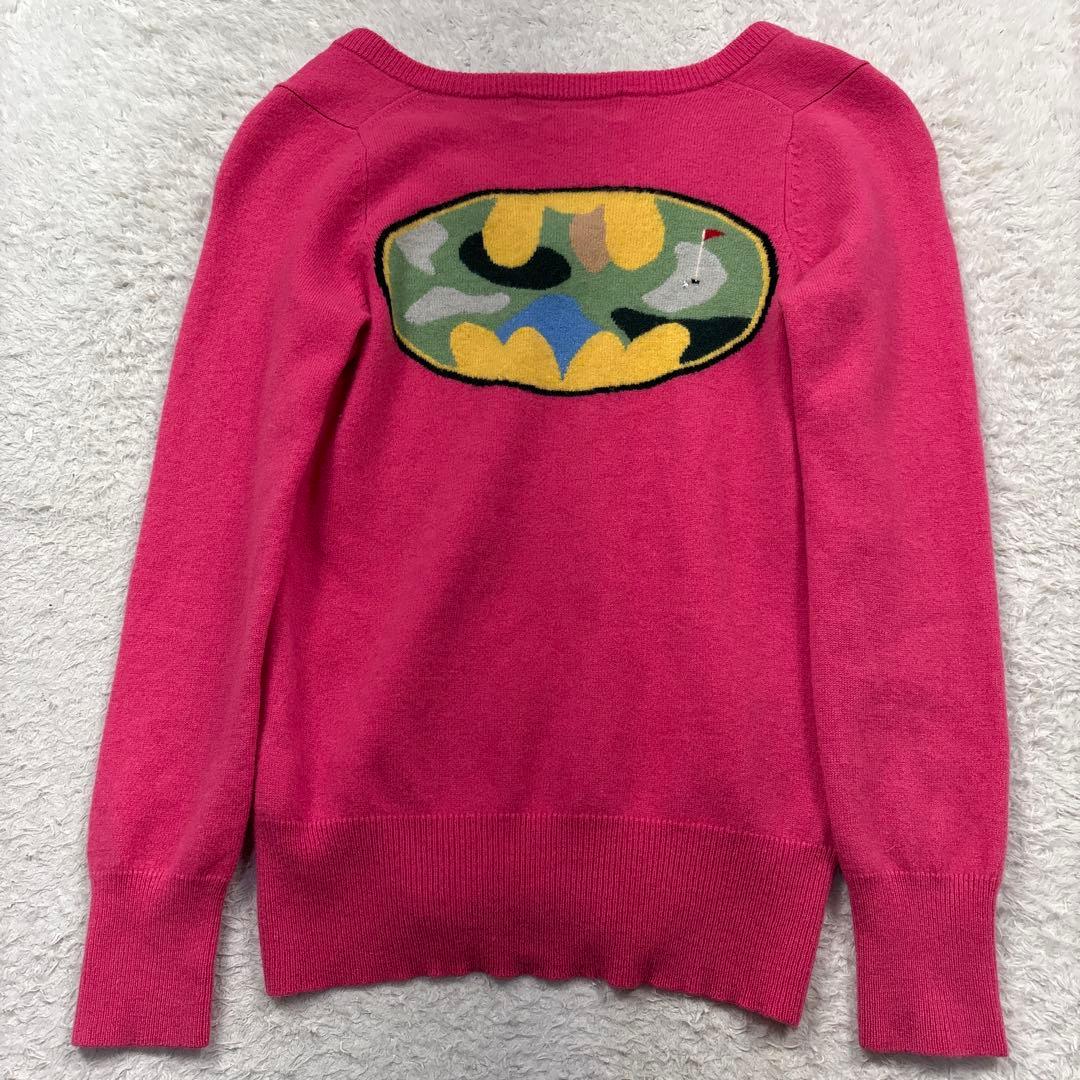 MARK&LONA カシミヤニット　バットマン　スカル　Vネック　ピンク
