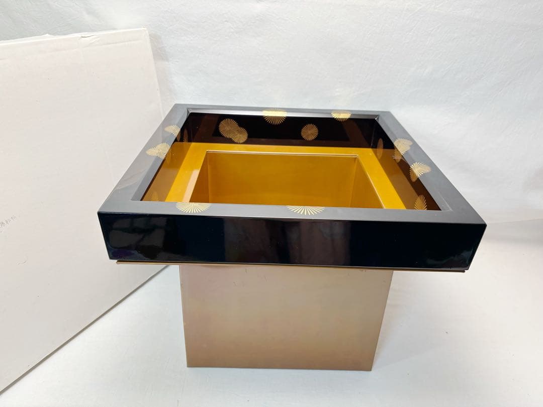 未使用 茶道具 炉壇 利休炉壇 黒真塗 唐松蒔絵 炉縁 2点セット 茶道 囲炉裏