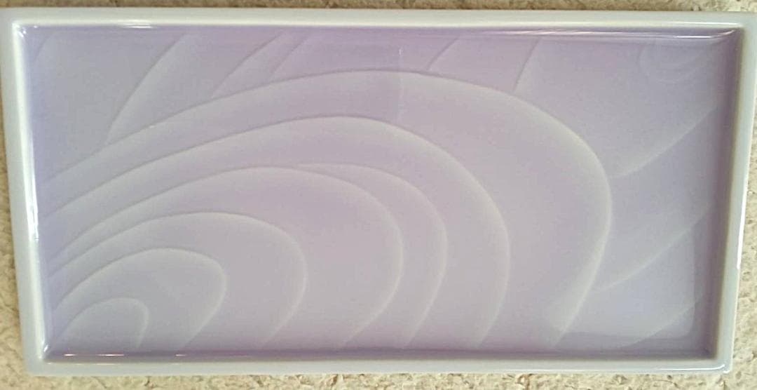 新品未使用 宗元窯・西山勇作（英国ミュージアム出品）秋色瓷波文長方皿/共箱有り