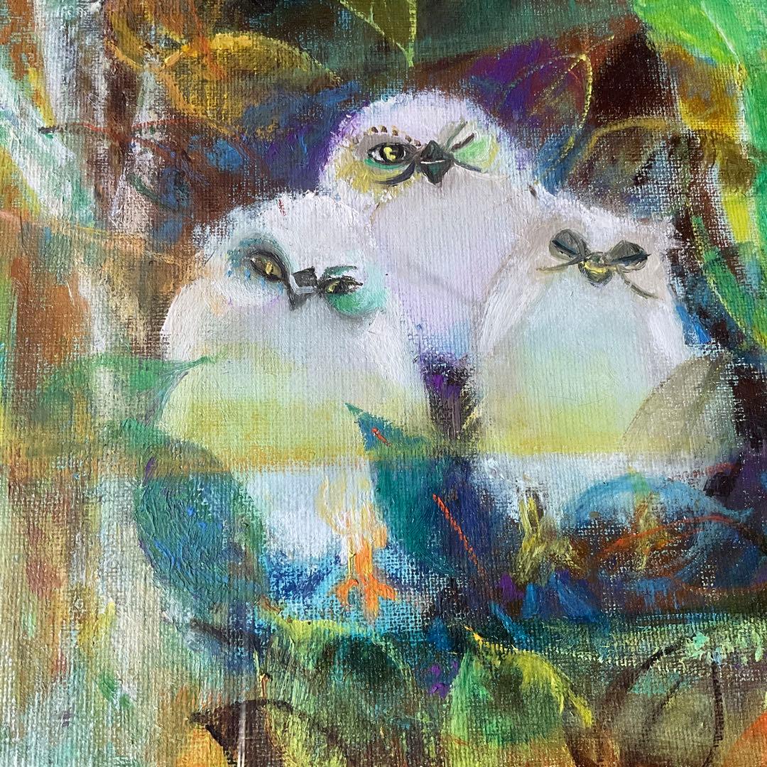 真作 油彩 郡 慧子 きょうだい 一陽会会員 現代童画会常任委員 文部大臣賞