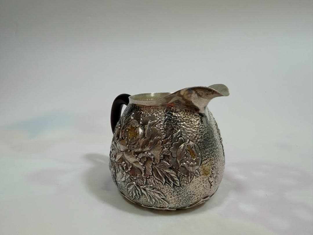 純銀製 花文様彫金 湯冷まし 煎茶道具