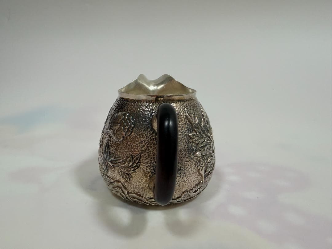 純銀製 花文様彫金 湯冷まし 煎茶道具