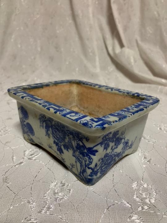 中国鉢　青花模様　長方