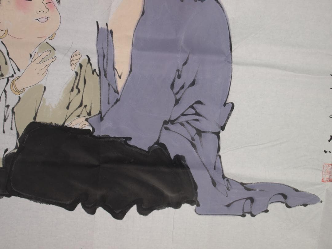 骨董市仕入れ品　中国近代の範曽の掛軸　人物図　肉筆保証 DE060C12-3