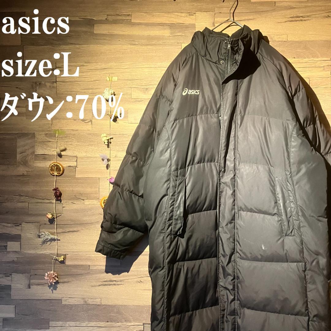 asics　ベンチコート　XA728N　ダウン70%/黒/フード　サイズL