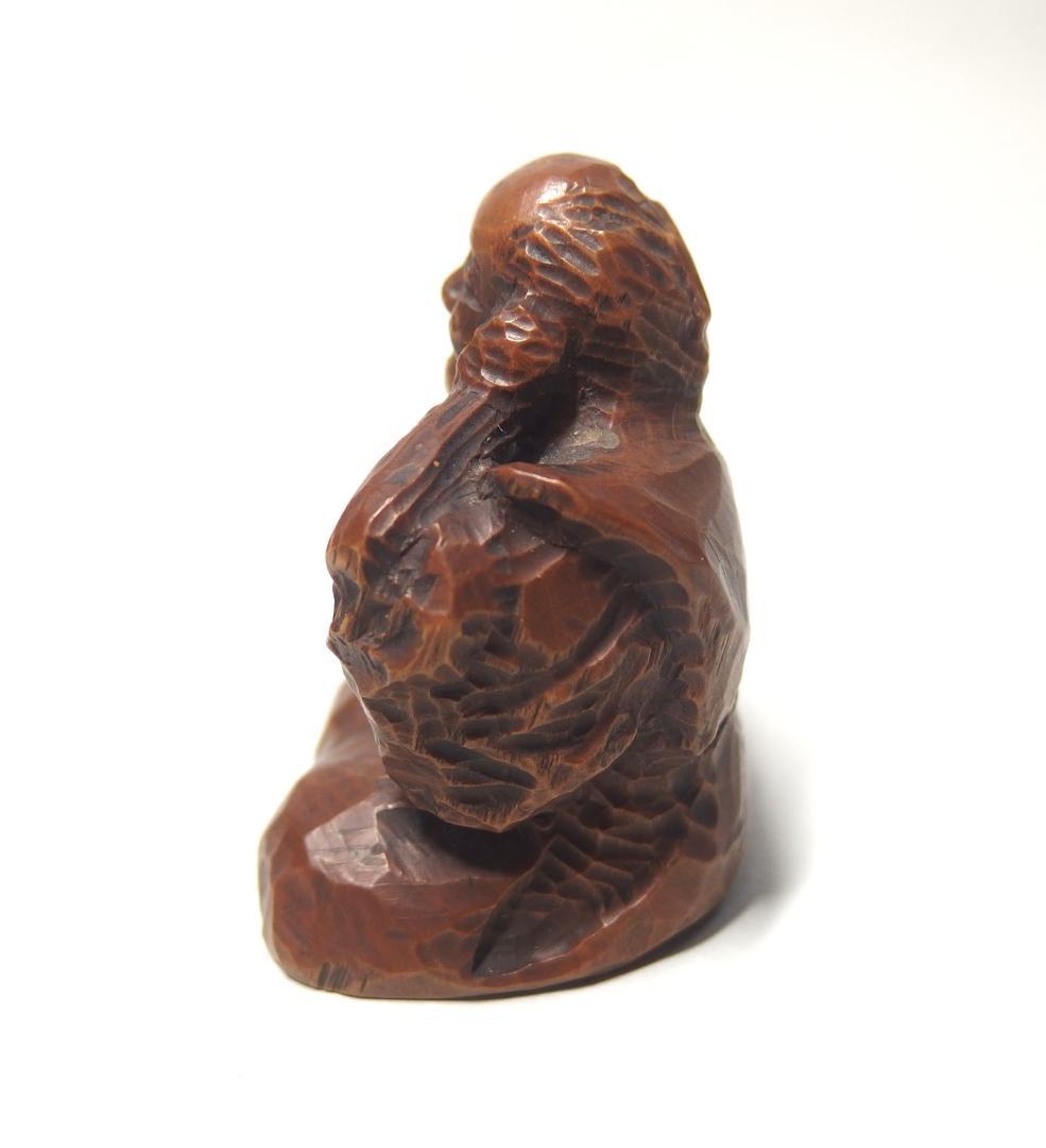 木彫義太夫置物/正次銘/置根付/提げ物