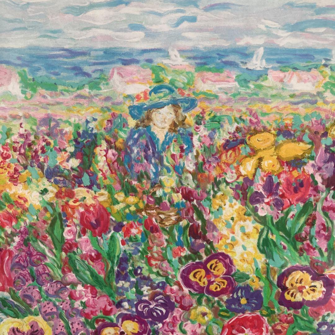 レスリー　セイヤ　花畑の中　本人を描いた　１０５／２５０　　シルク　スクリーン