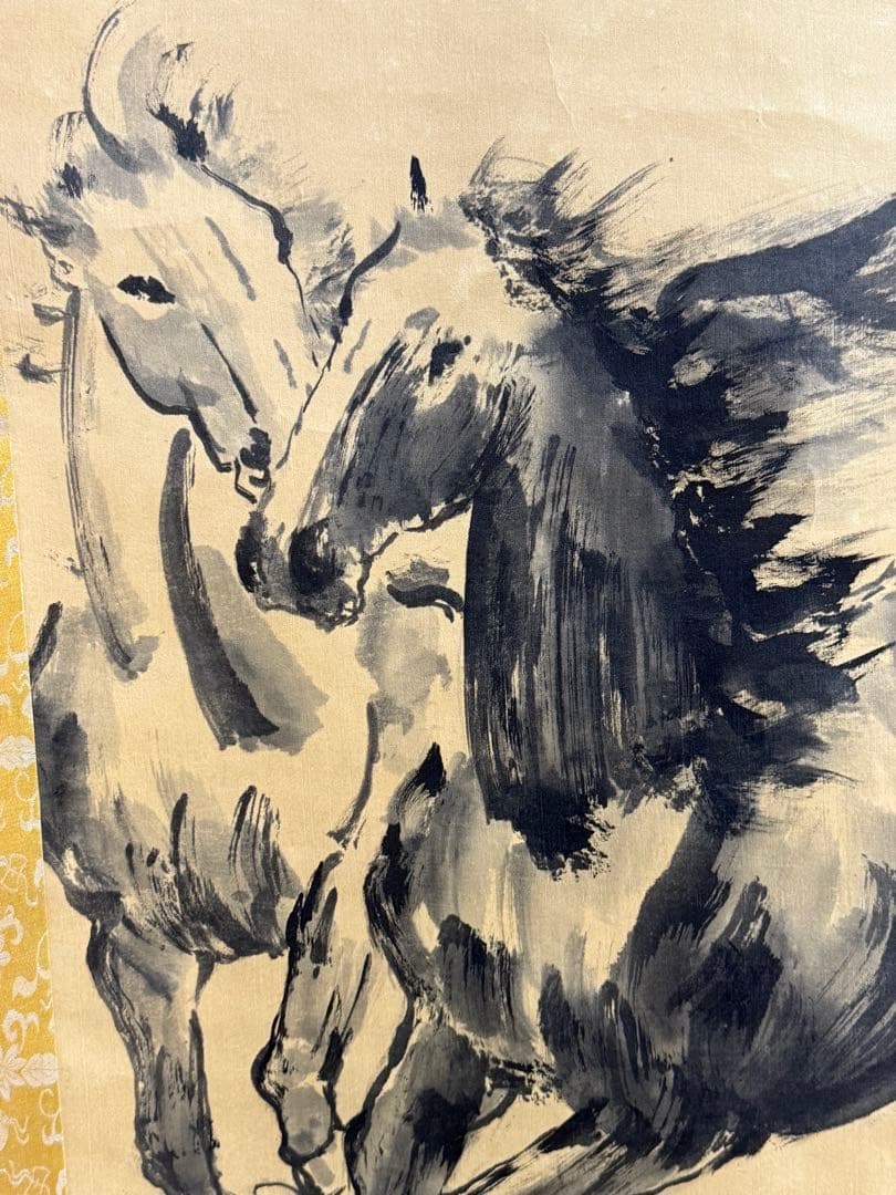 白石居士　馬　絹本肉筆　掛軸　中国　送料込み250824