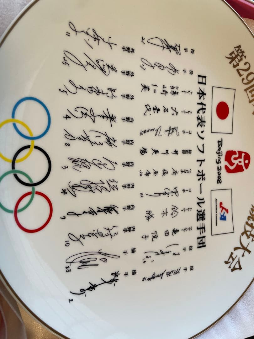 2008年オリンピック　ソフトボール　選手サイン入り大皿　記念日メダルセット