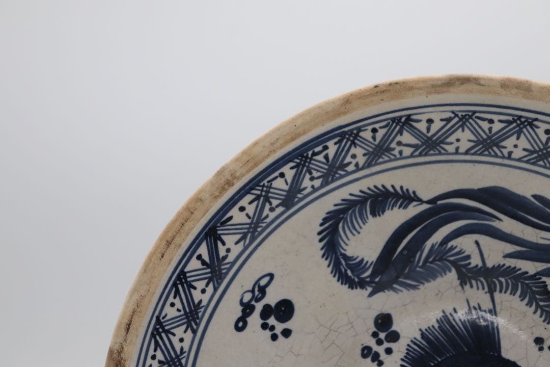 古安南　染付　魚藻紋大皿　送料込み0905