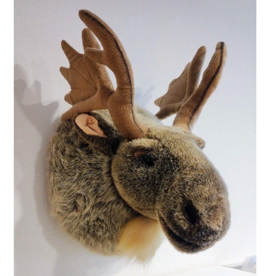 フェイクファー、フェルト製　ヘラジカの頭部壁掛け装飾