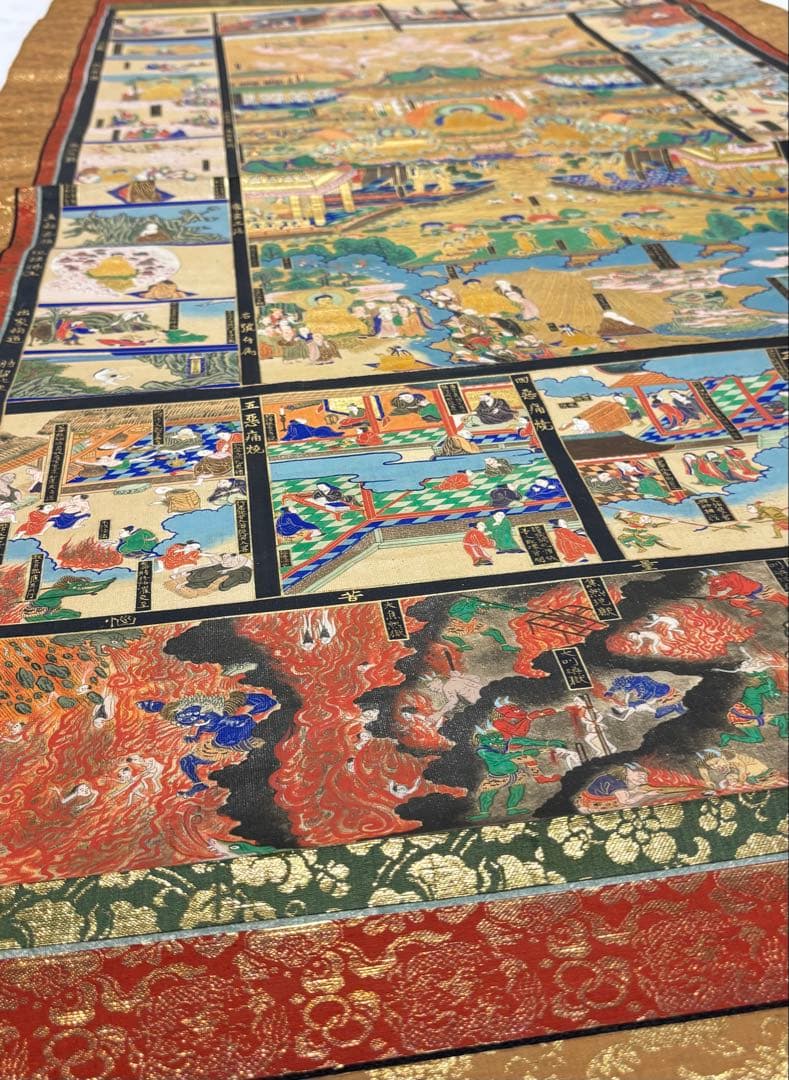 「無量寿経曼荼羅」極彩色 明治17年作 大幅 1幅|仏教美術 浄土宗掛軸 掛け軸