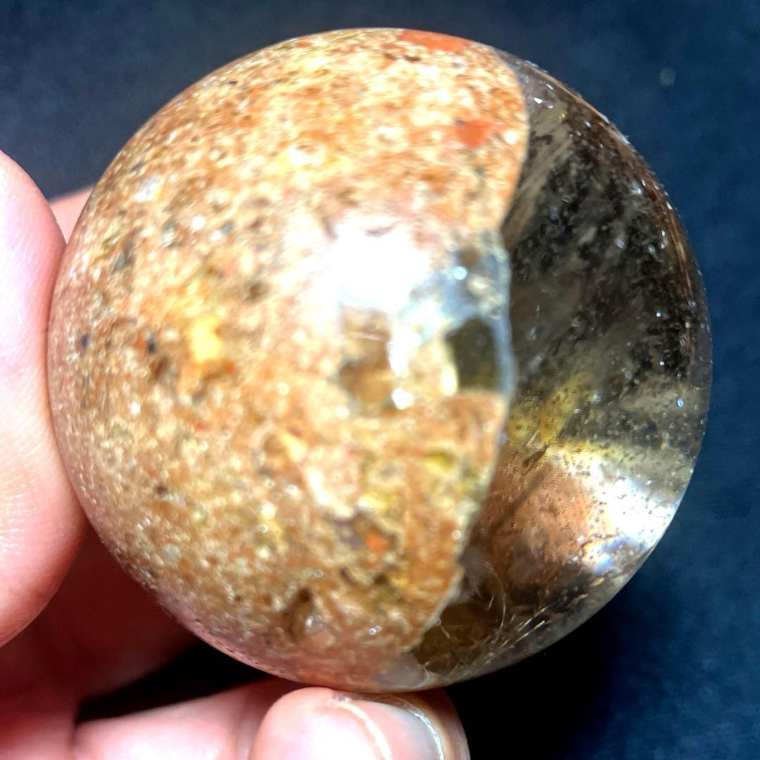 42mm ゴールドルチルクォーツ　丸玉　スフィア　金針水晶