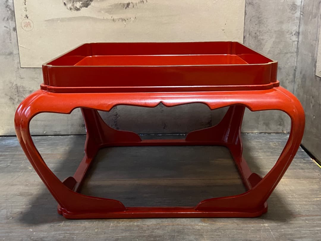 能登蔵出し 輪島塗 朱漆 金縁 脚付膳 / 時代 朱塗 漆器膳 正月