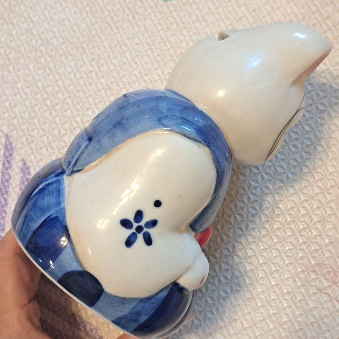 青い着物　招き猫　置物　貯金箱　陶器　まねき猫　ねこ　ヴィンテージ　縁起物