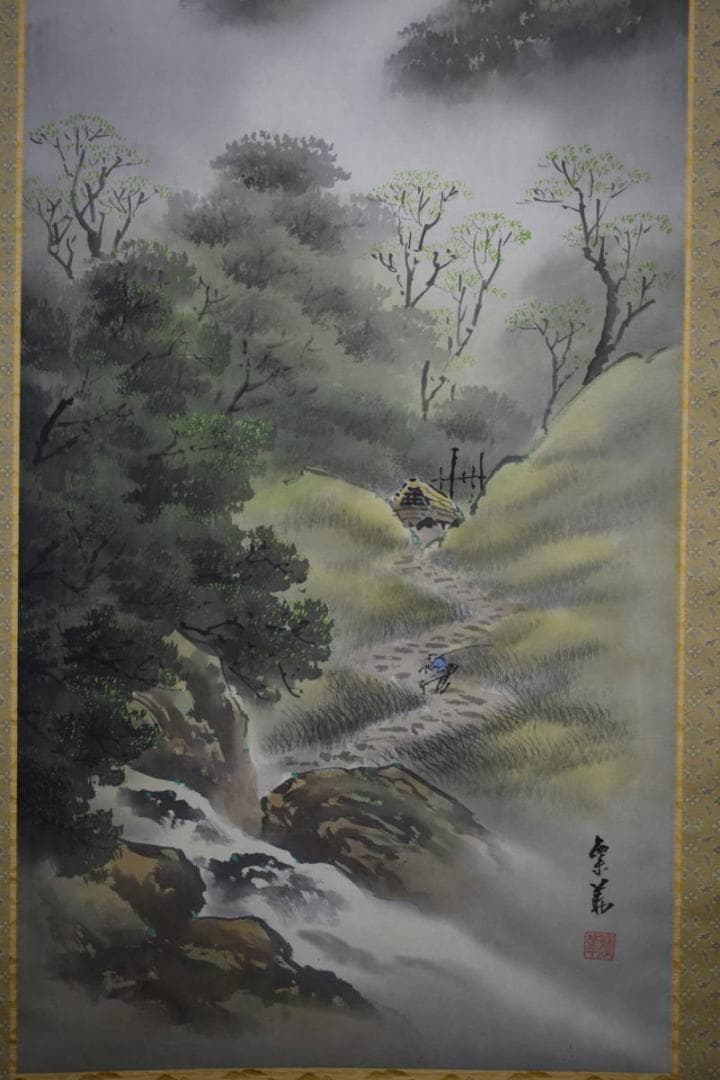 真作/西脇繁華/山水帰漁図/桐共箱付/布袋屋掛軸HG-330