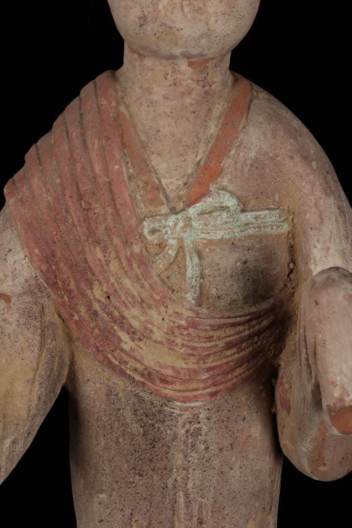 【中国古玩】加彩 婦女俑婦人 俑置物 高さ57㎝ 彩色残存 唐物 古美術 骨董品