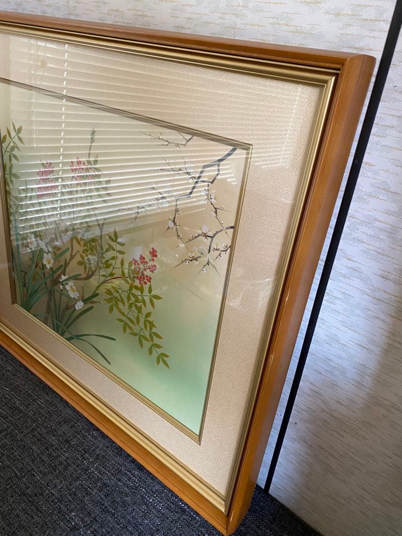 絹本　額縁　南天