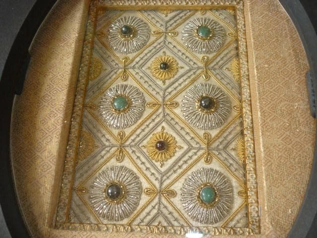 額装1850年頃 ムガル帝国◆インド マハーラージャ 金糸・銀糸・宝石 ザリ刺繍