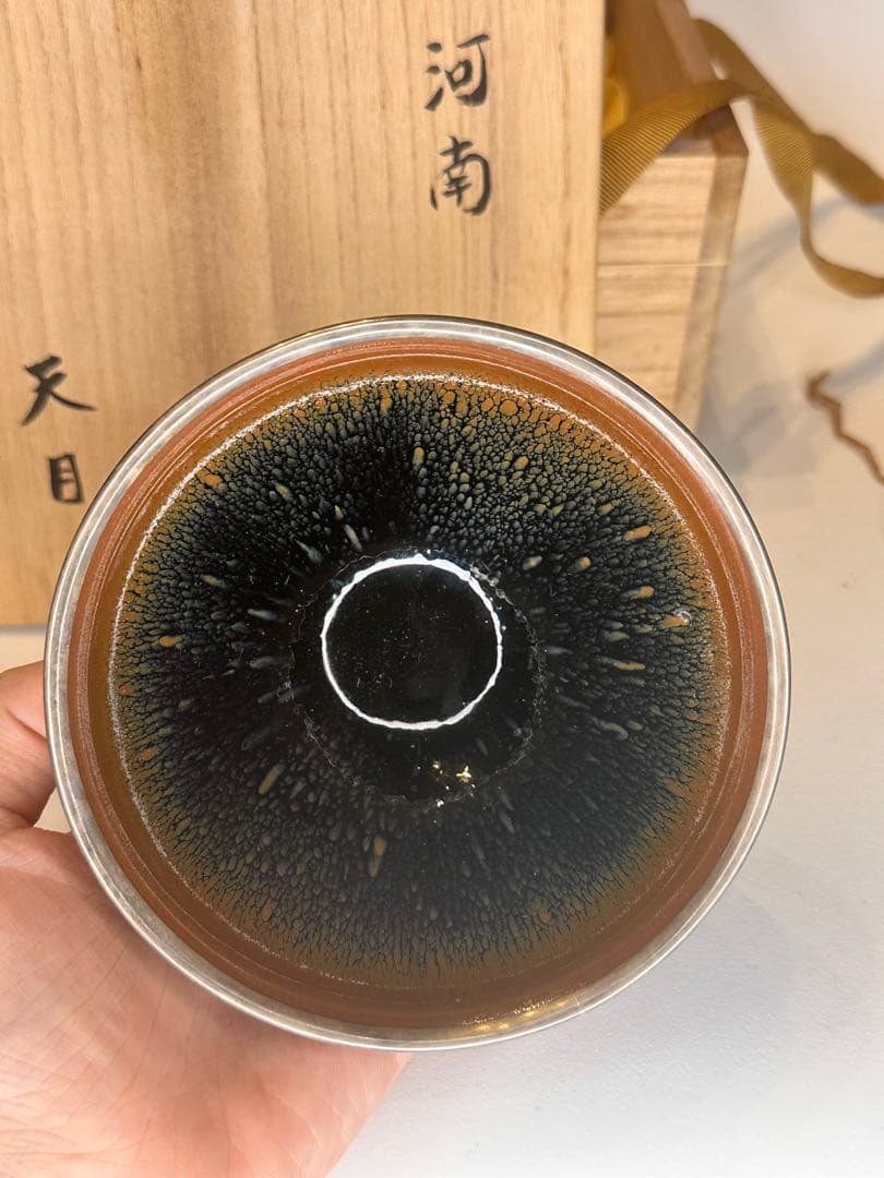 中国 天目 建盏 銀覆輪 茶碗 美しい釉景 共箱 茶道具 古陶磁