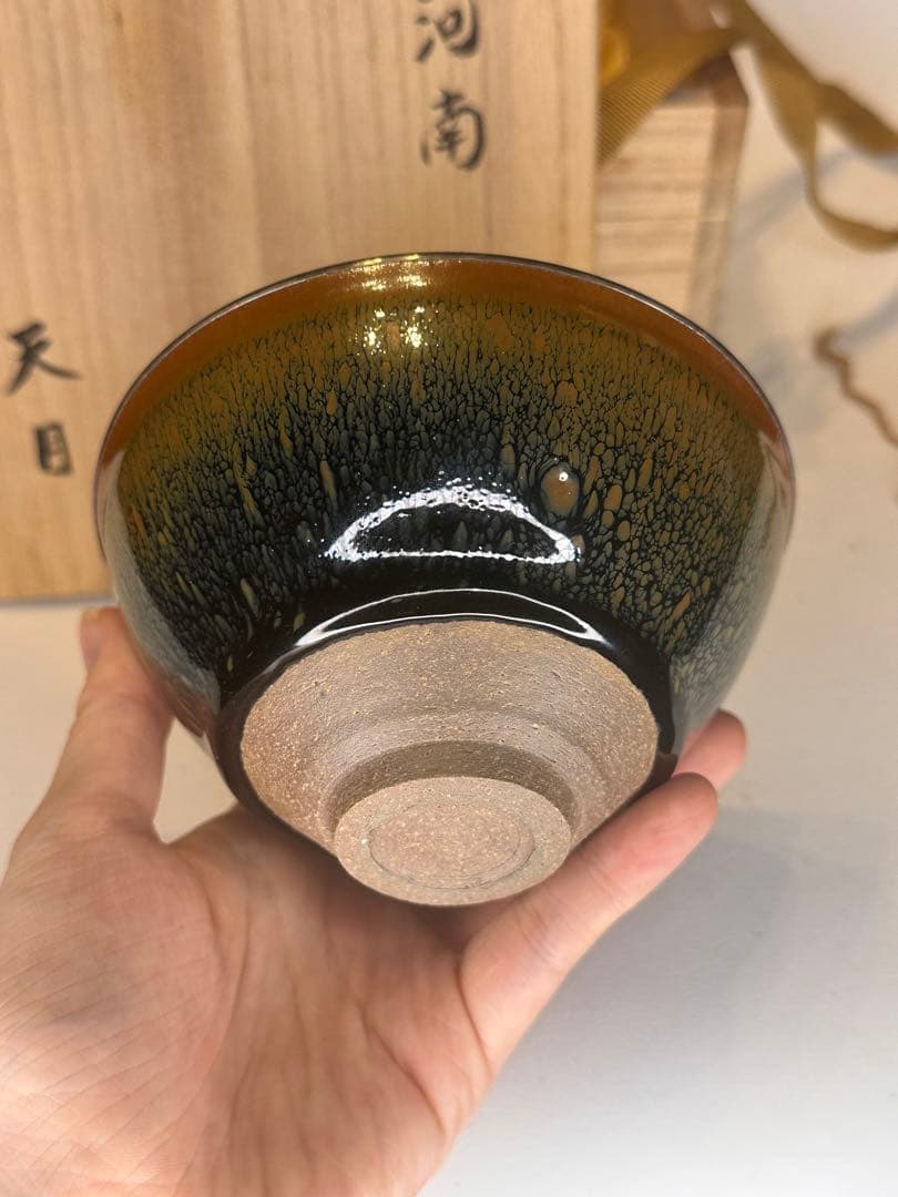 中国 天目 建盏 銀覆輪 茶碗 美しい釉景 共箱 茶道具 古陶磁