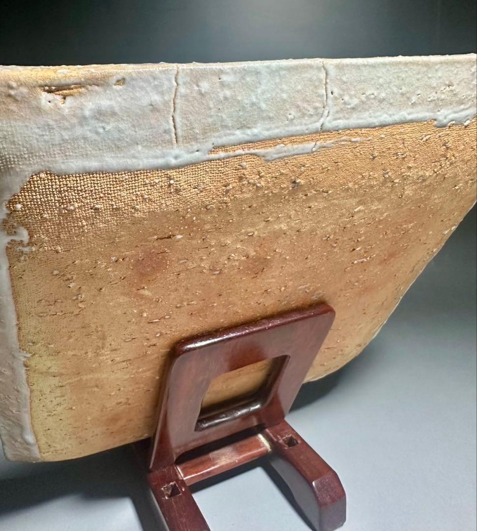 人間国宝 十代三輪休雪 休和　萩焼角皿／共箱・共布