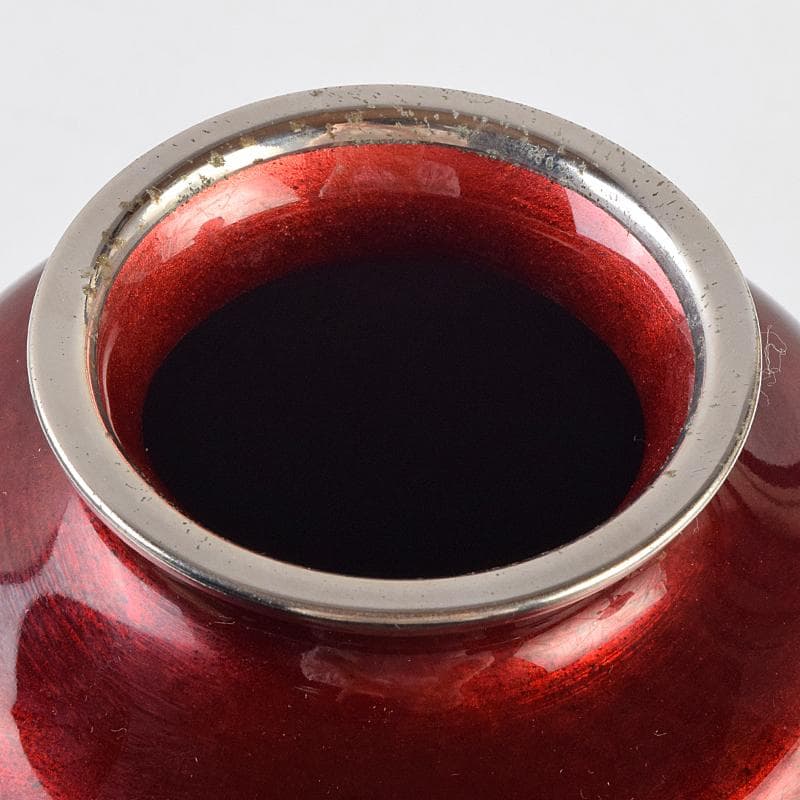 七宝焼　加藤七宝製作所　梅竹文　花瓶　台・箱付　M　R9494