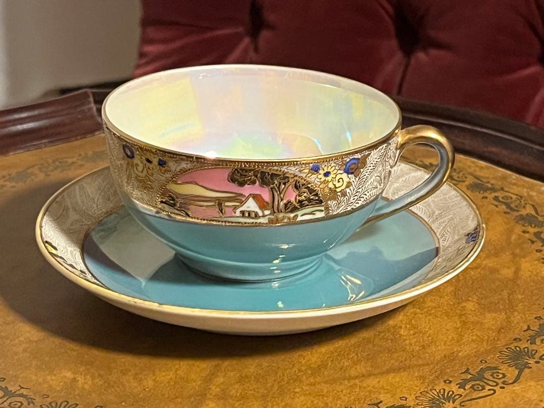 オールドノリタケ　M印　ラスター彩　金彩　風景カップ　プレート　トリオ