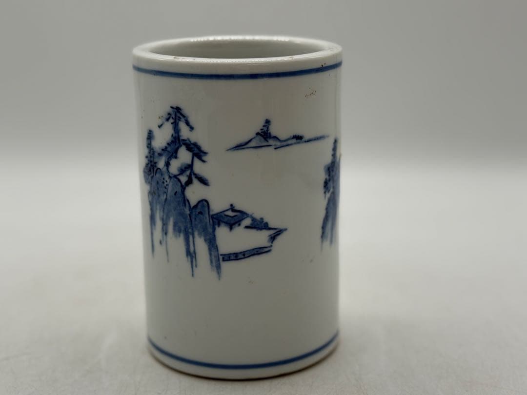 中国　染付　山水紋筆筒　送料込み260127