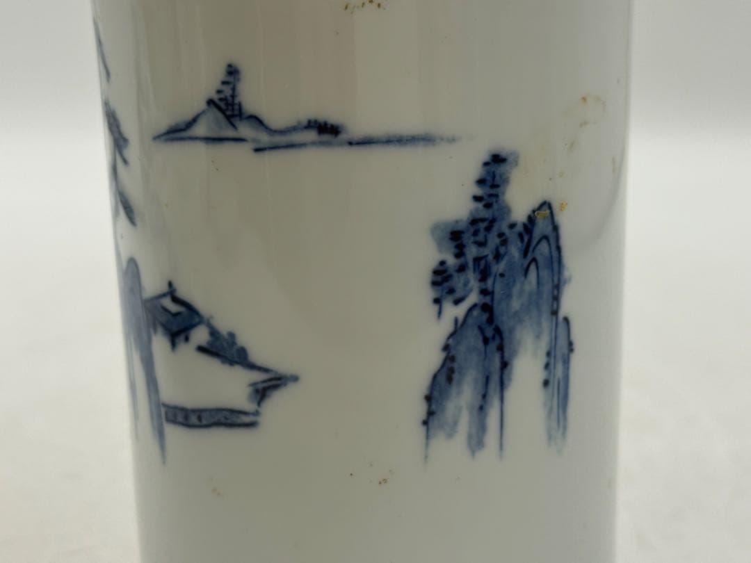 中国　染付　山水紋筆筒　送料込み260127